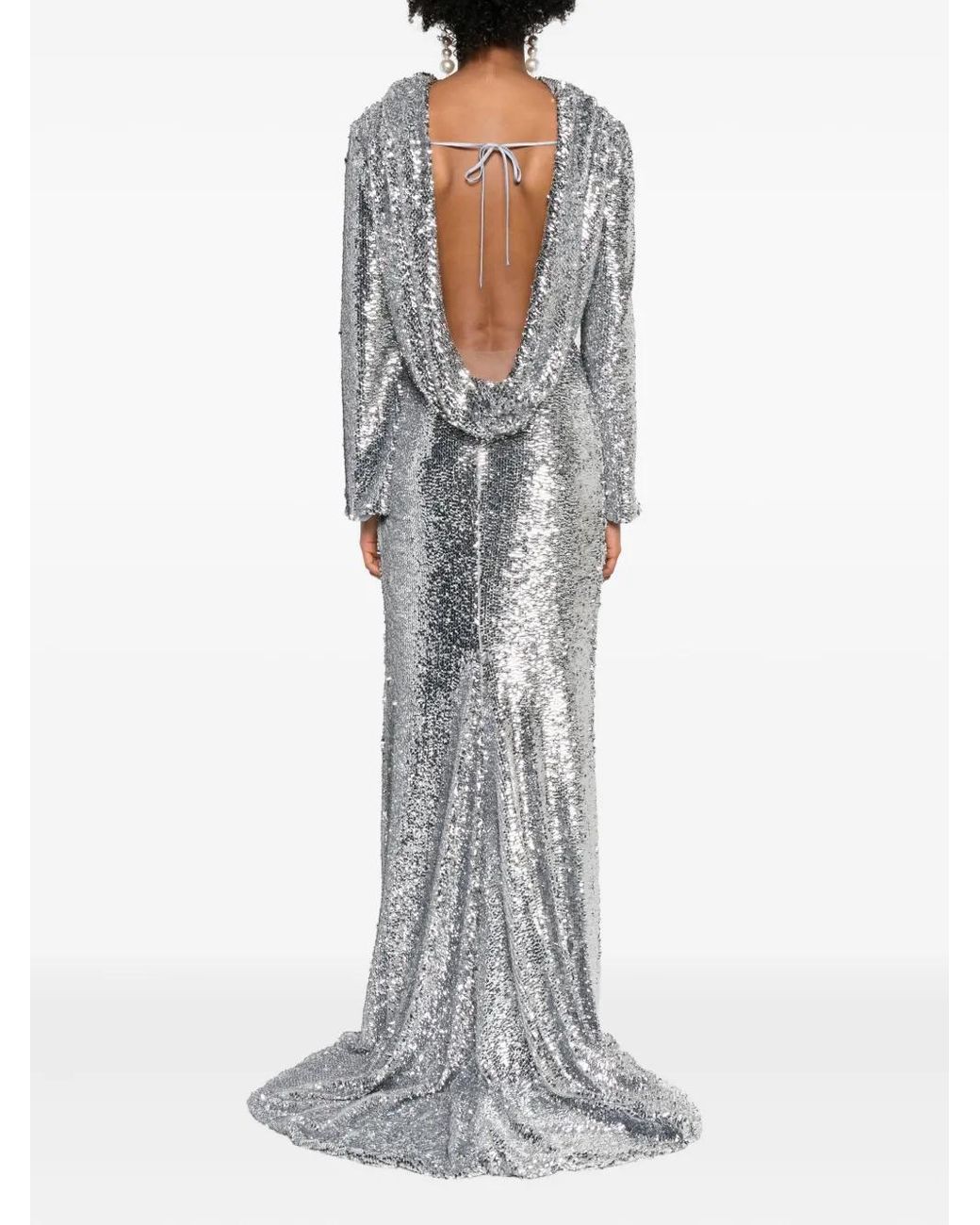 GIUSEPPE DI MORABITO Gray Sequined Asymmetric Evening Dress
