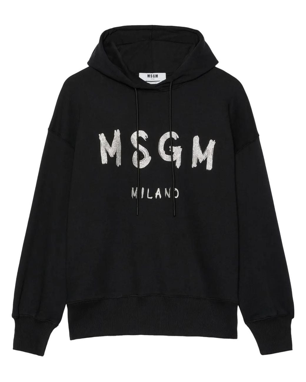 MSGM Black Logo-Print Cotton Hoodie