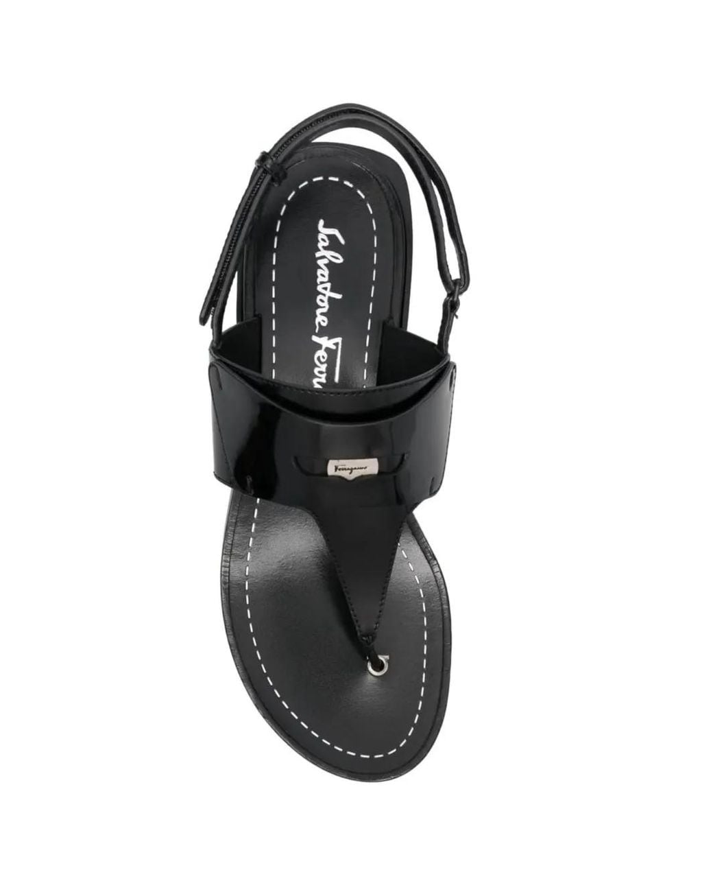 Ferragamo Black Logo-Plaque Patent-Leather Sandals