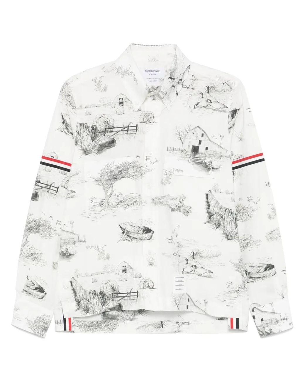 Thom Browne White Scenic Toile-Print Cotton Shirt for men