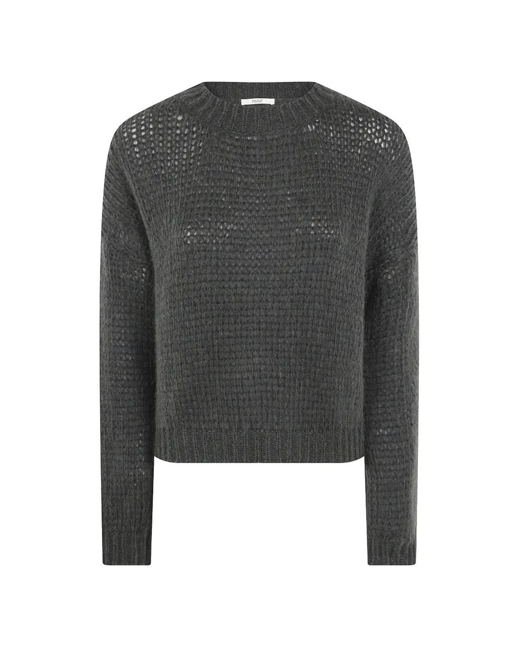 Nuur Gray Open-Knit Round-Neck Sweater