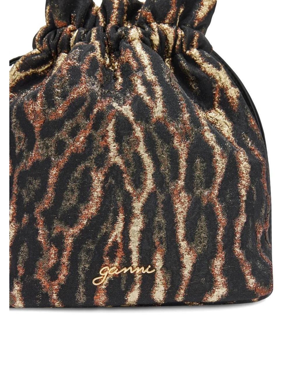 Ganni Black Drawstring Logo-Detail Bucket Bag