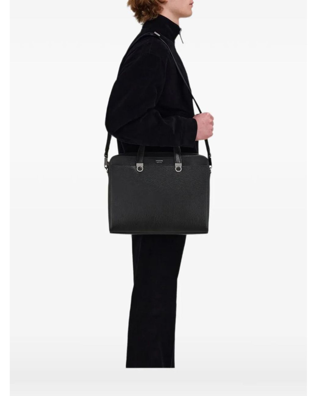 Ferragamo Black Gancini Briefcase for men