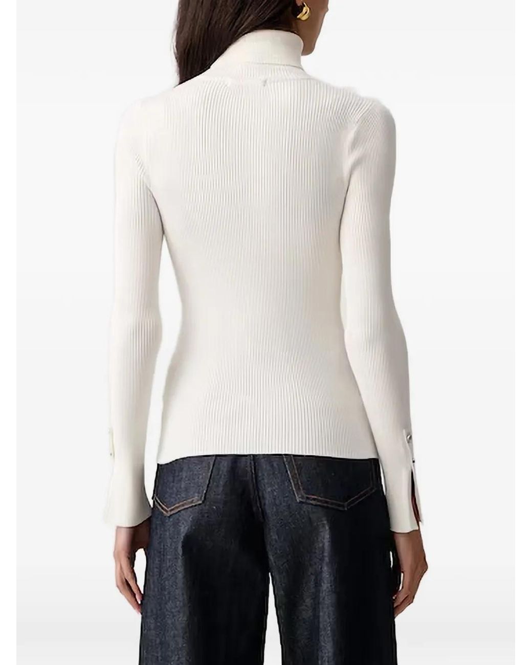Guess White Ribbed Roll-Neck Sweater
