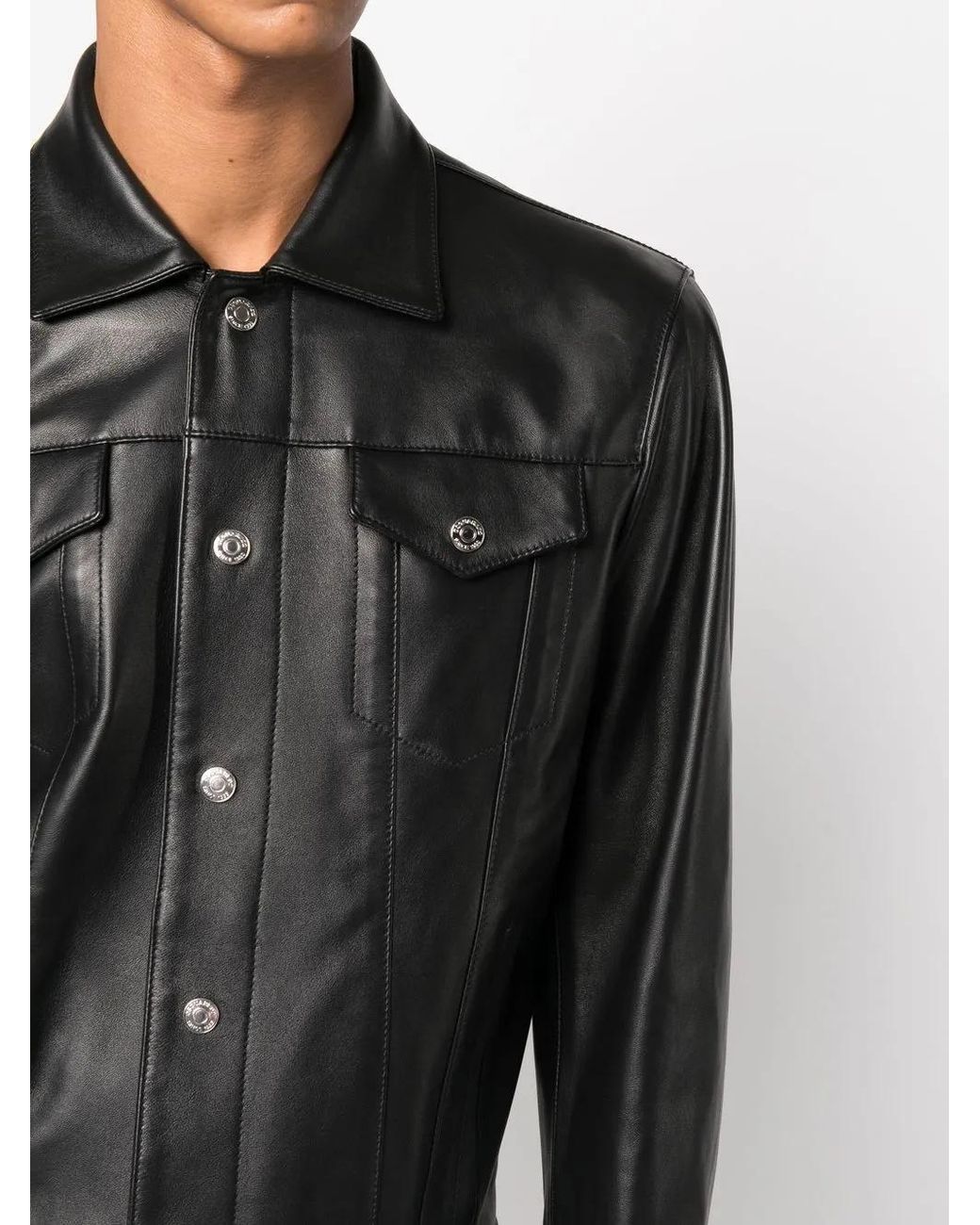 DSquared² Black Leather Dan Jeans Jacket for men