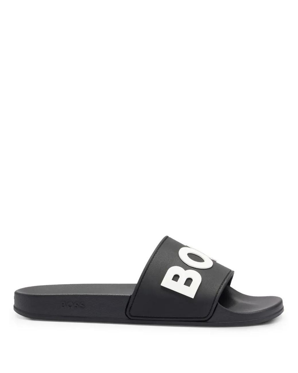 BOSS Logo-Emed Open-Toe Slides in Black for Men | Lyst