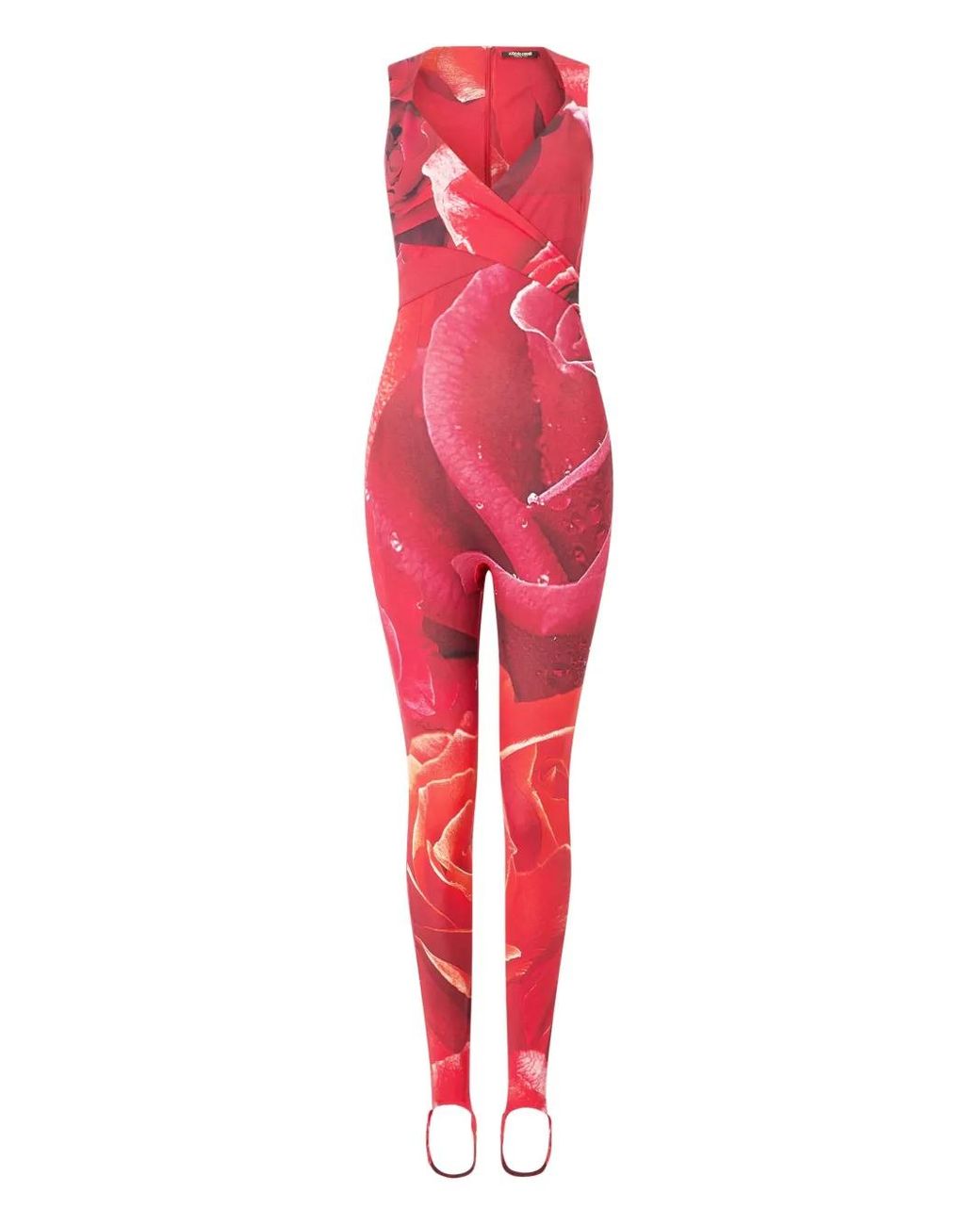 Roberto Cavalli Red Rose-Print Jumpsuit