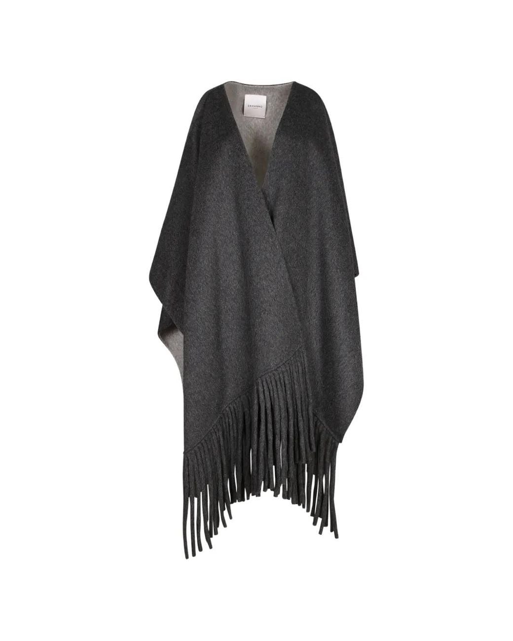 ERMANNO FIRENZE Black Fringed-Edge Cape