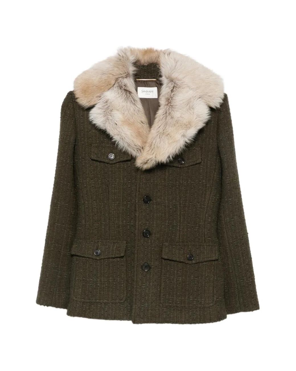 Saint Laurent Green Faux-Fur Collar Jacket