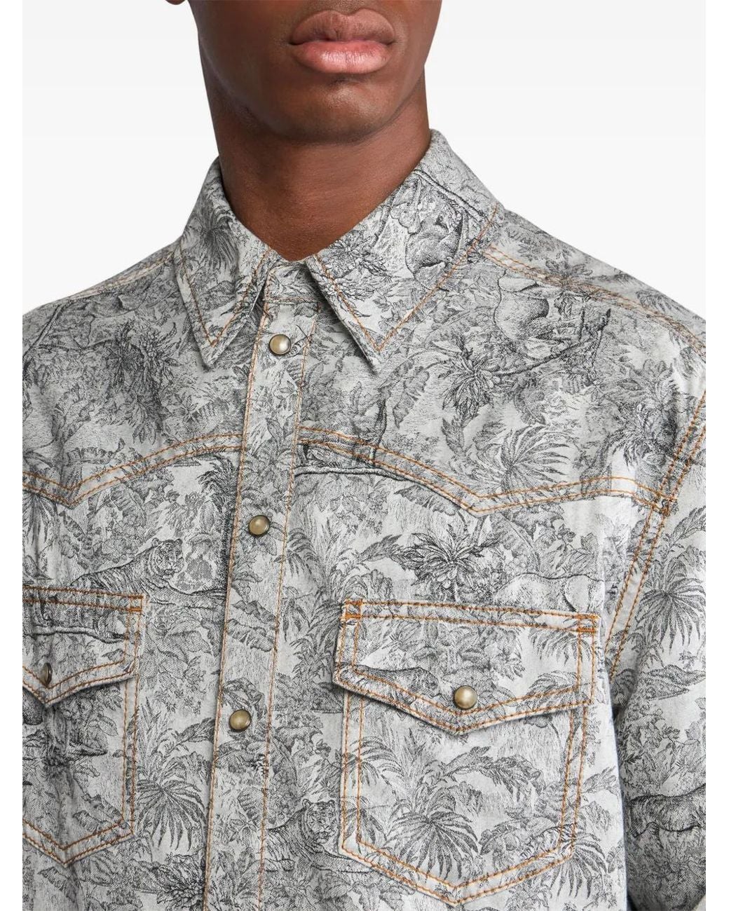 Etro Gray Linen Denim Shirt Jacket for men