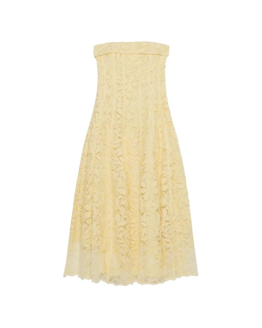 Jonathan Simkhai Yellow Strapless Lace-Overlay Dress