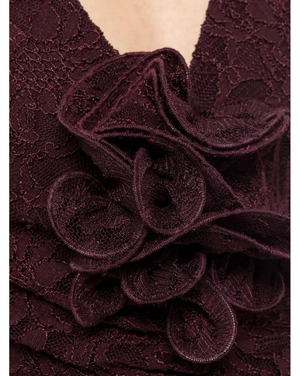 Nissa Red Floral Applique Lace Dress