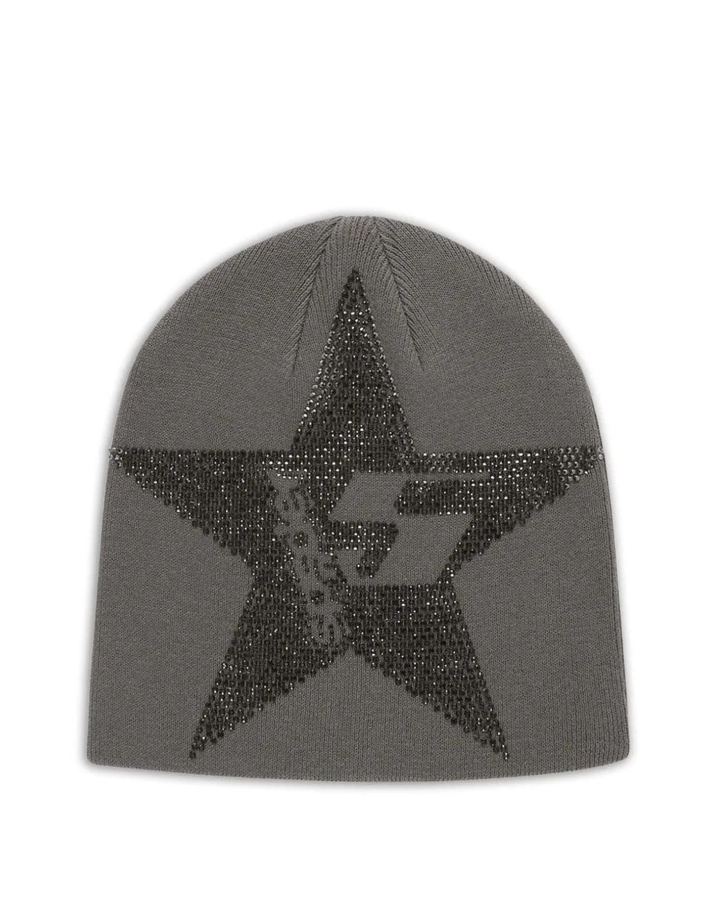 Sp5der Gray Star-Rhinesteone Beanie Hat for men
