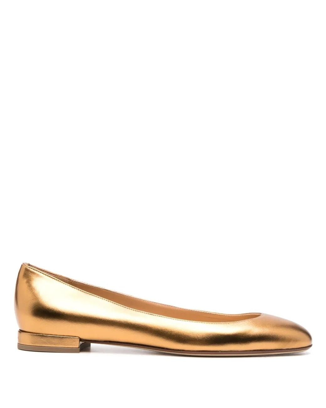 Francesco Russo Brown Metallic Leather Ballerina Shoes