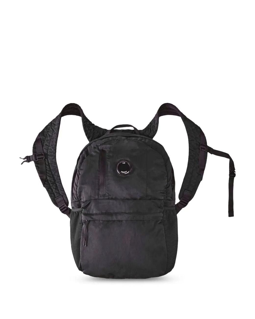 C P Company Black Logo Patch Backpack for men