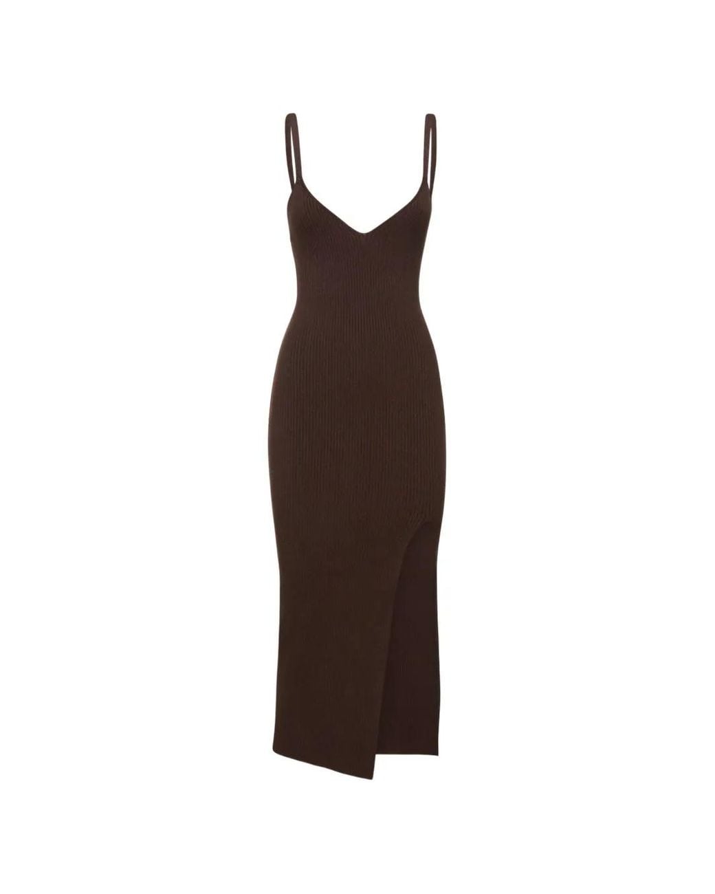 Michael Kors Brown Robe Mi-Longue À Fines Bretelles Et Col V