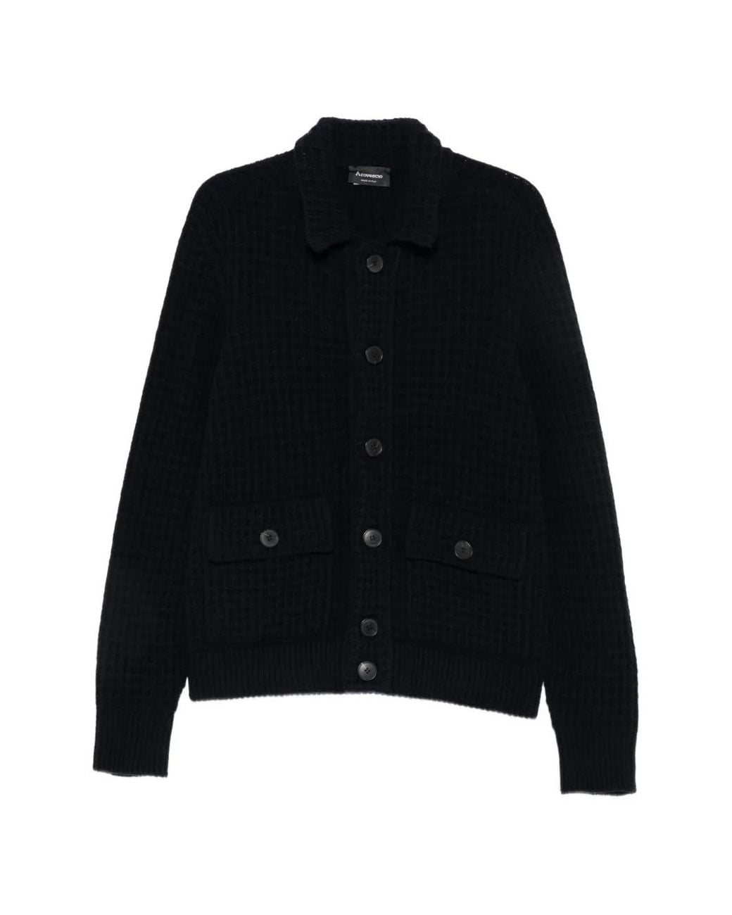AROVESCIO Black Waffle-Knit Button-Up Jacket for men