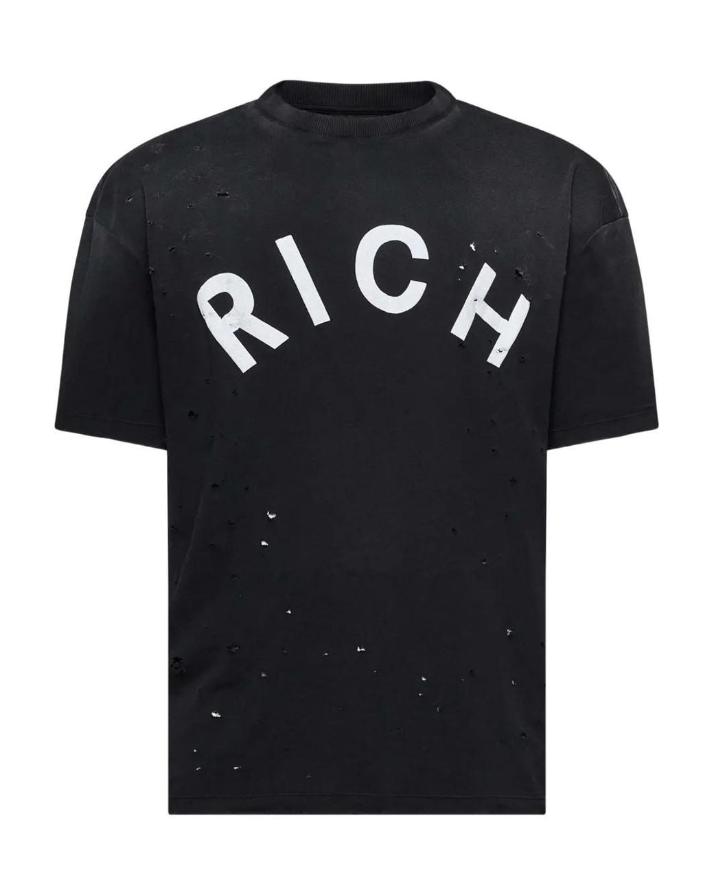 John Richmond Black Printed-Logo Distressed T-Shirt for men