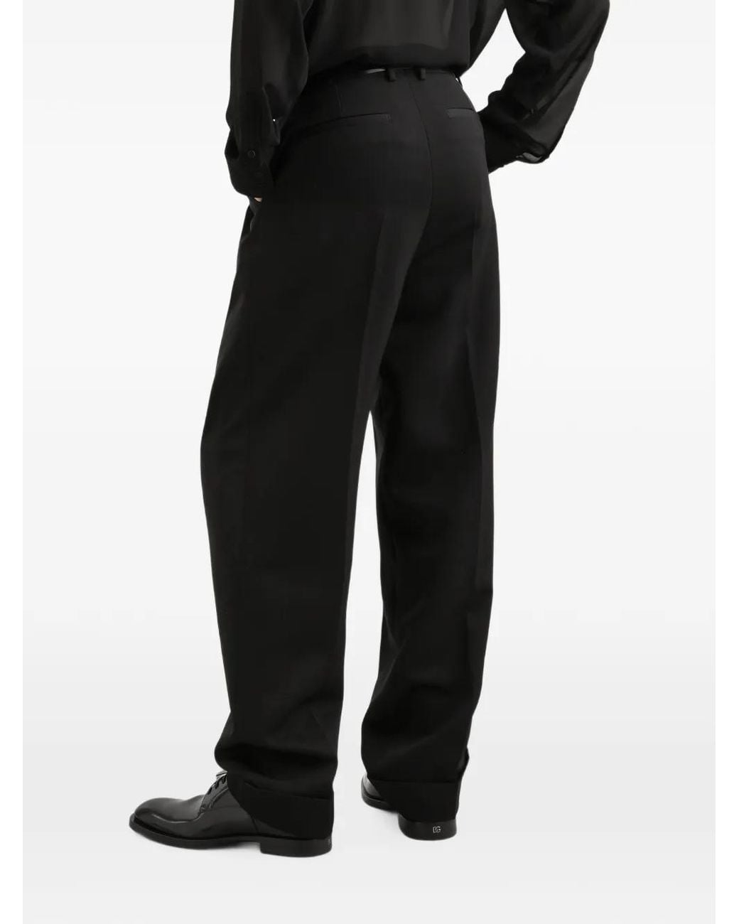 Dolce & Gabbana Black Wool Gabardine Trousers for men