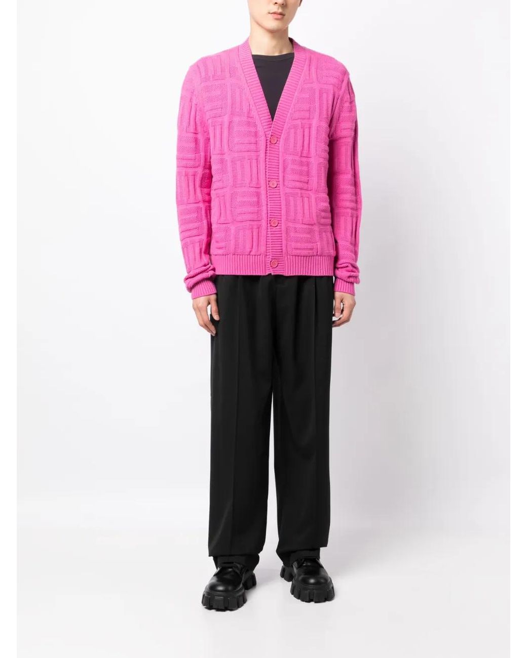 Ambush Pink Monogram-Pattern Knit Cardigan for men