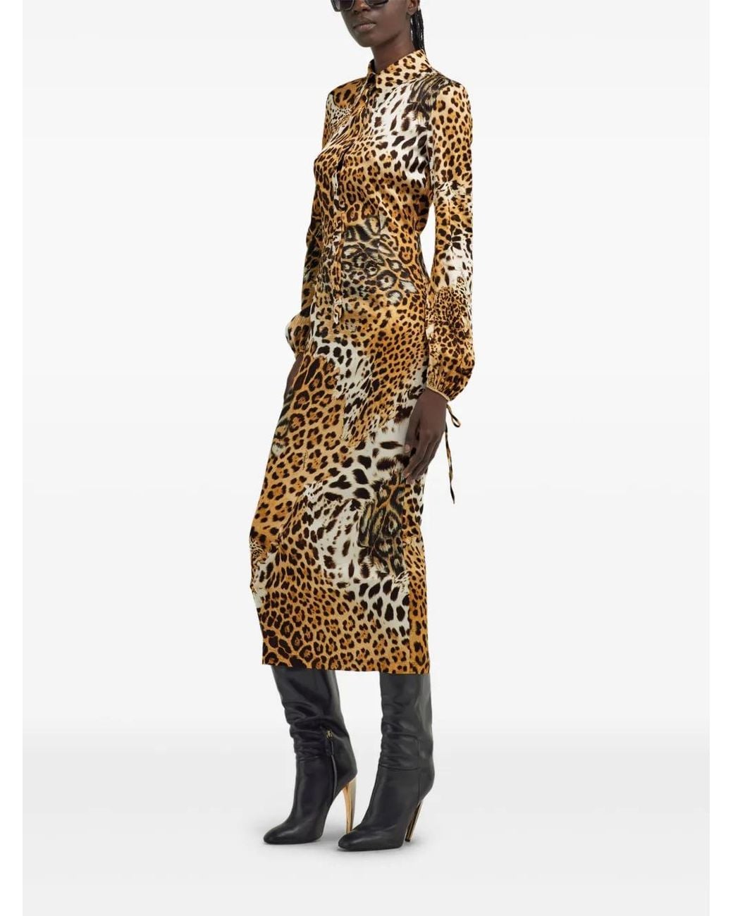 Roberto Cavalli Metallic Leopard-Print Midi Dress