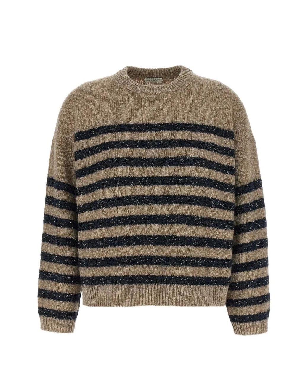 Brunello Cucinelli Natural Sequin-Embellished Striped Sweater