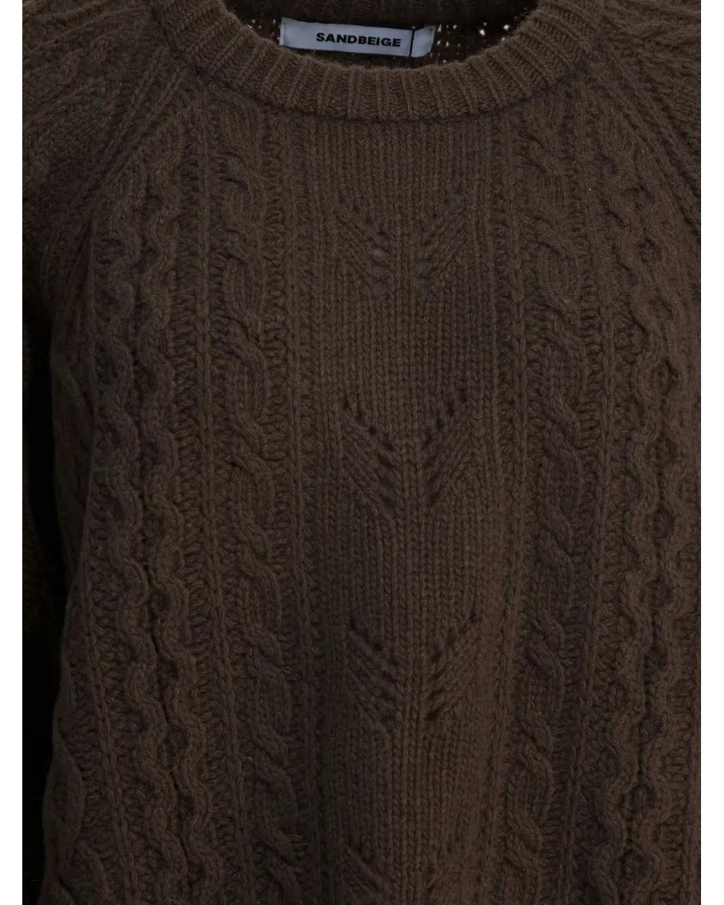 Sandbeige Brown Cable-Knit Crew-Neck Knitwear