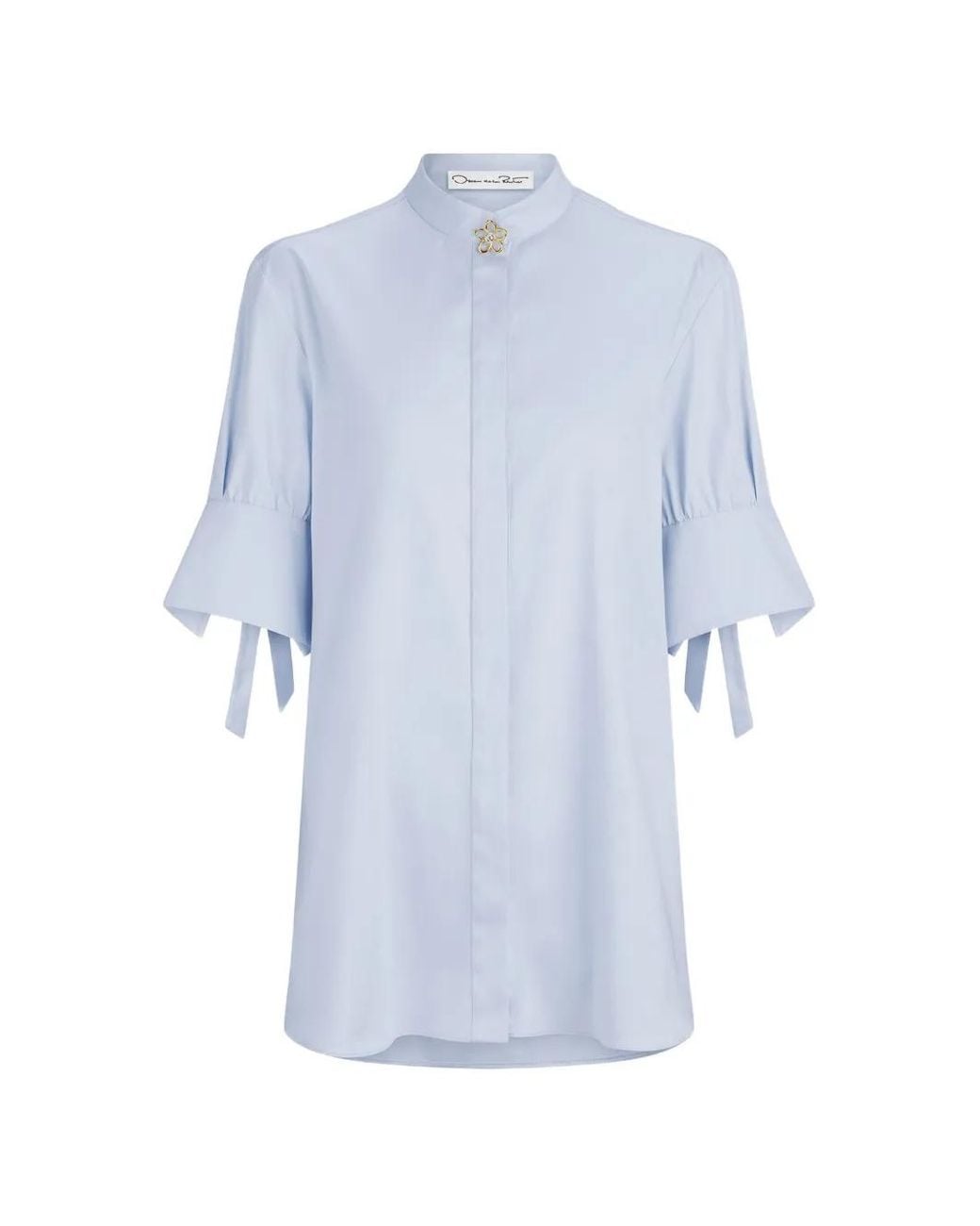 Oscar de la Renta Blue Bow-Detail Poplin Blouse