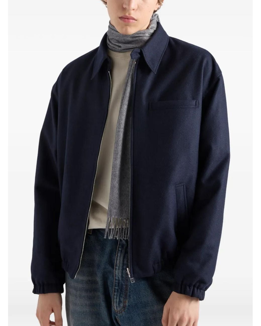 Prada Blue Re-Wool Blouson Jacket for men