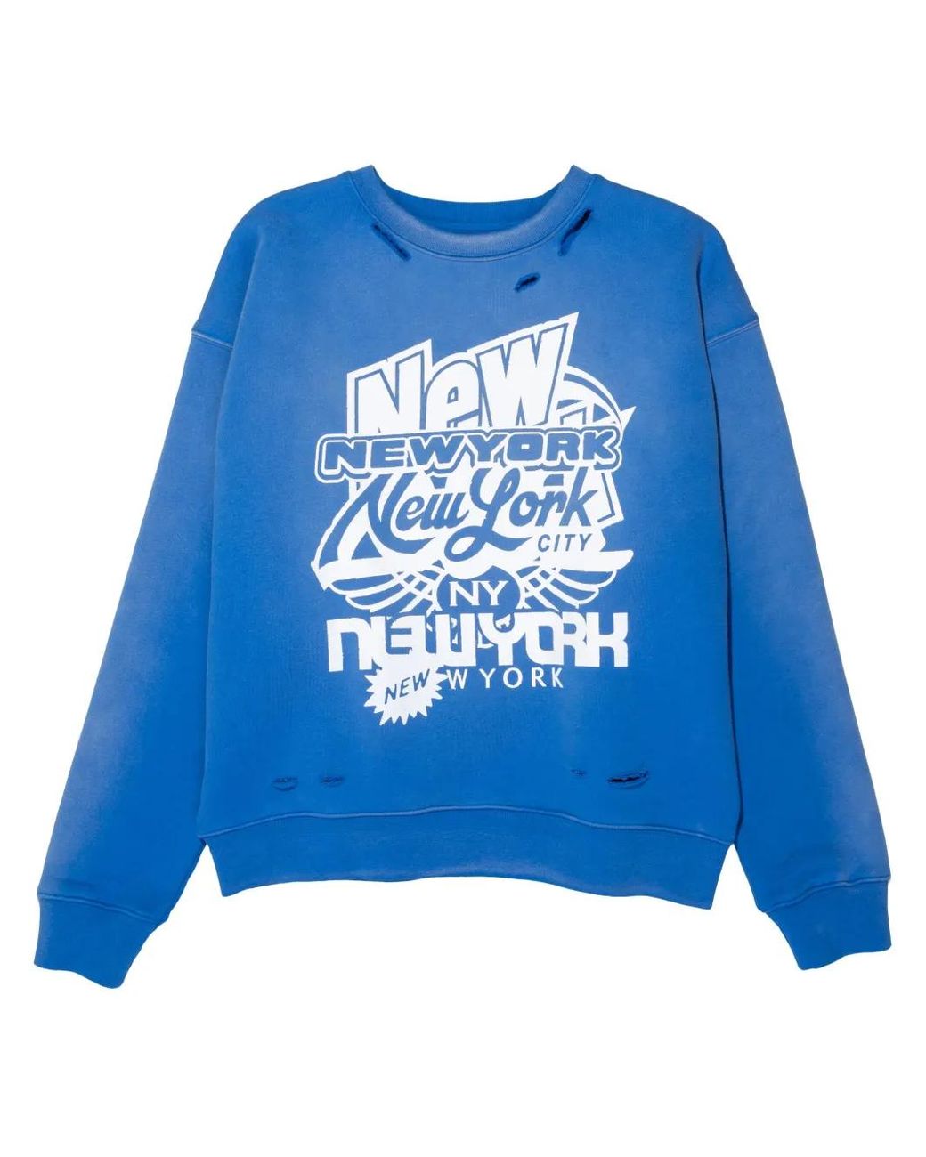 Purple Brand Blue Graphic-Print Distressed Cotton Sweatshirt for men