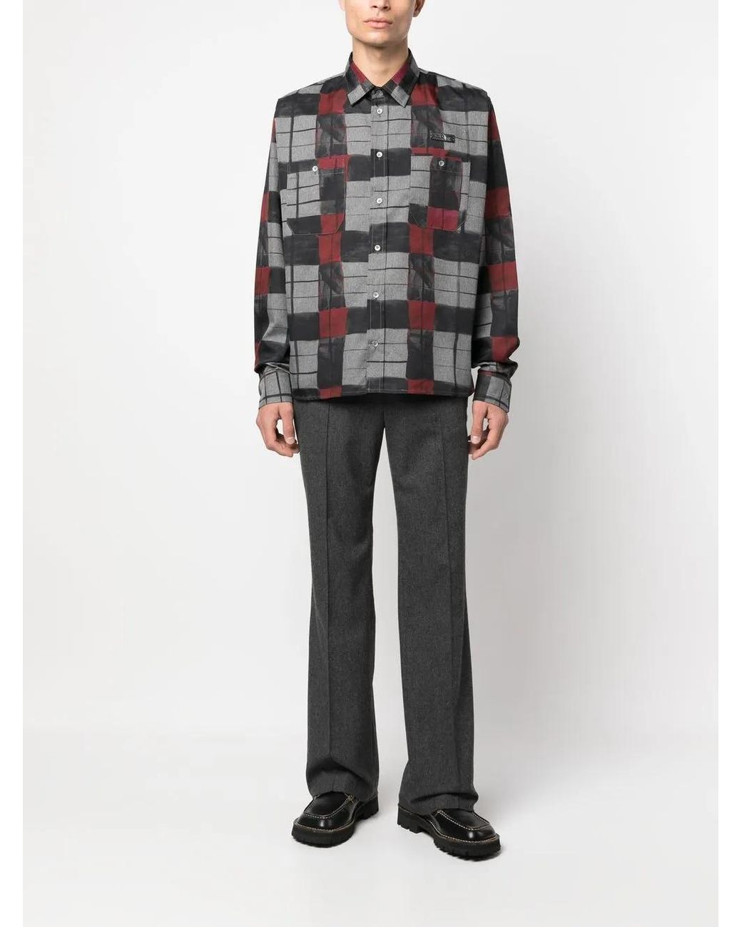4SDESIGNS Black Checked Pattern Long Sleeved Shirt for men