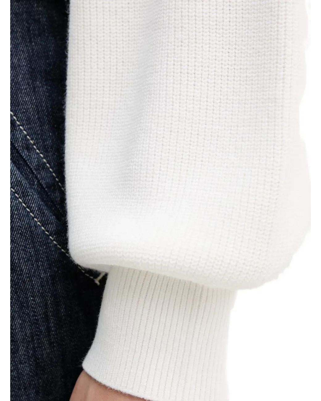MARC AUREL White Ribbed-Knit V-Neck Sweater