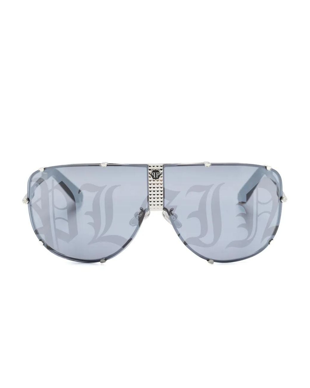 Philipp Plein Blue Logo-Print Shield-Frame Sunglasses for men