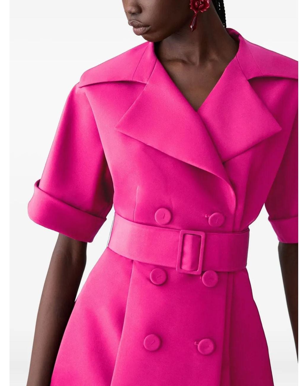 Carolina Herrera Pink Short-Sleeve Belted Maxi Dress