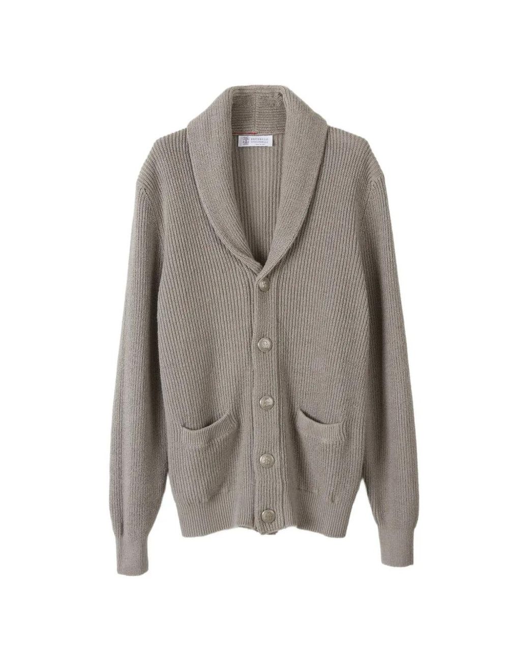 Brunello Cucinelli Gray V-Neck Cardigan for men