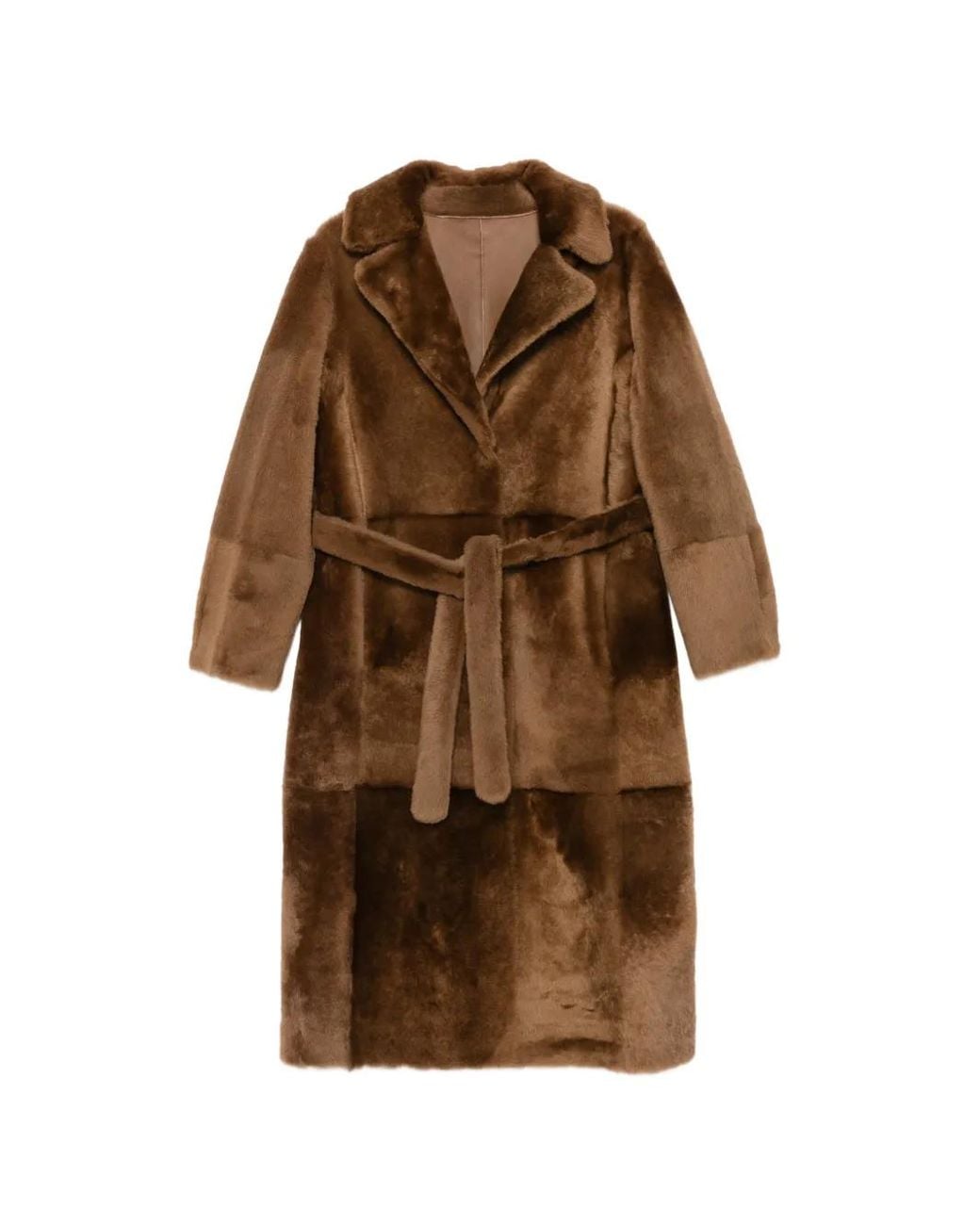 Yves Salomon Brown Manteau Belted Shearling Coat