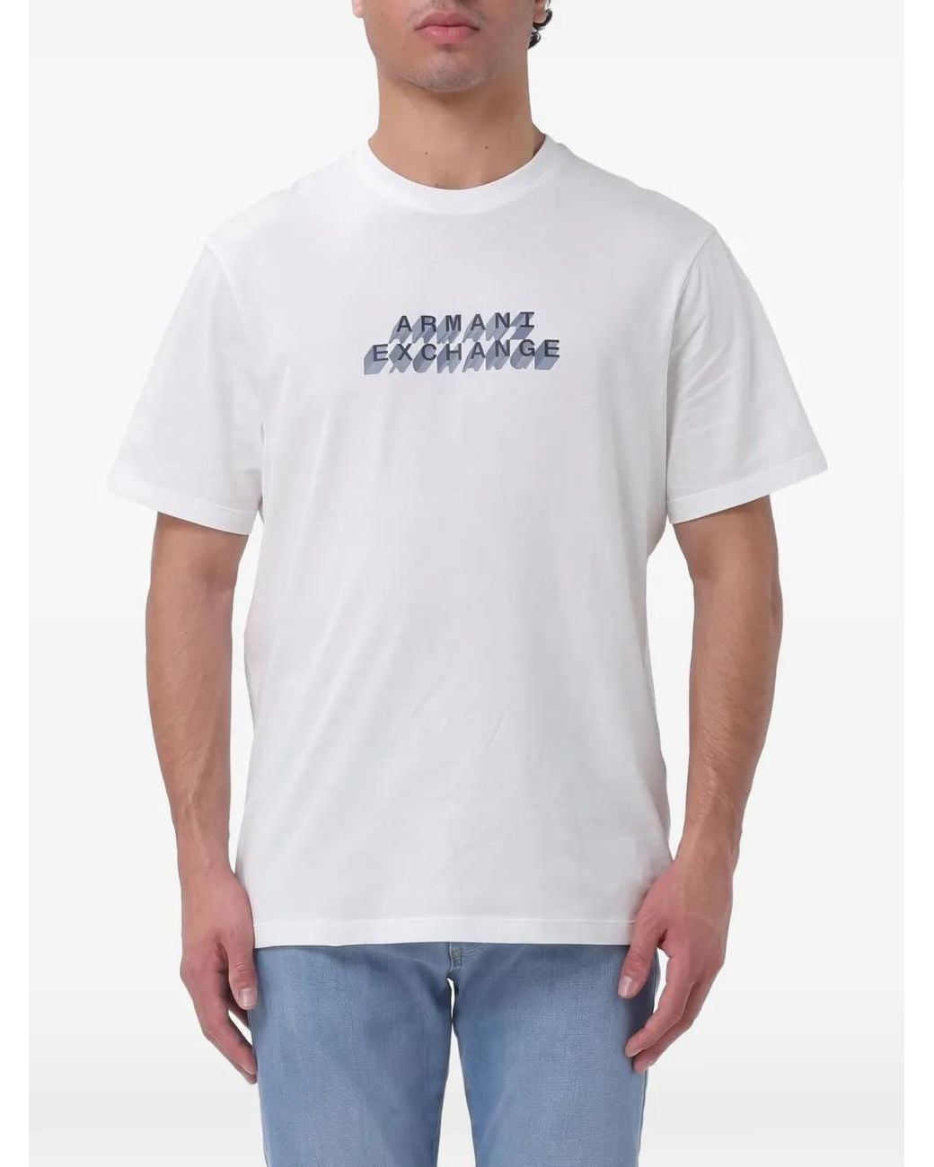 ARMANI EXCHANGE White Logo-Print Cotton T-Shirt for men
