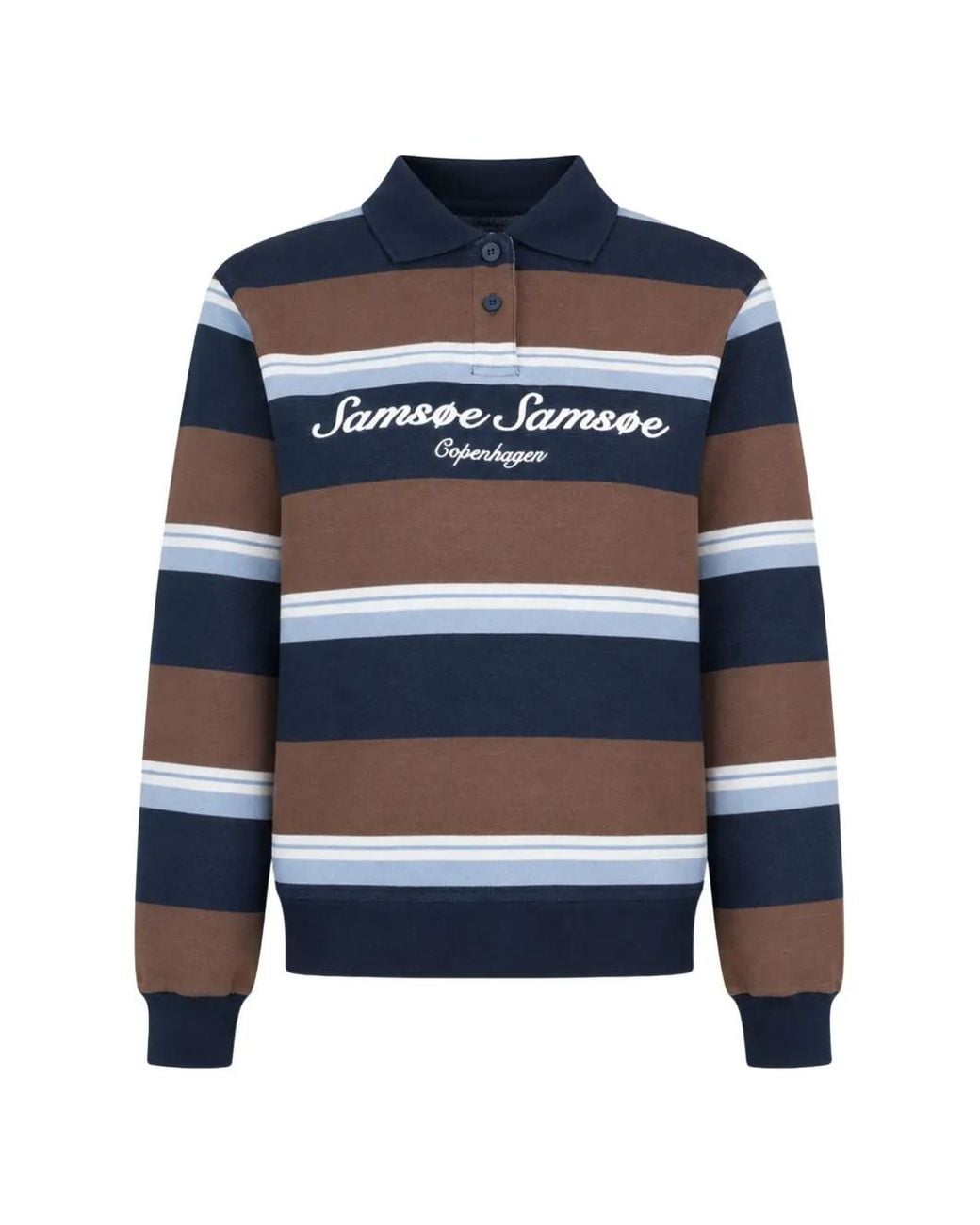 Samsøe & Samsøe Blue Long-Sleeved Striped Polo Top