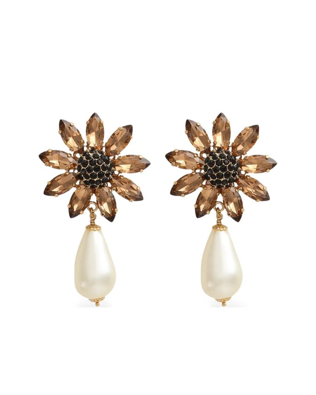 Dolce & Gabbana Metallic Flower Faux-Pearl Earrings