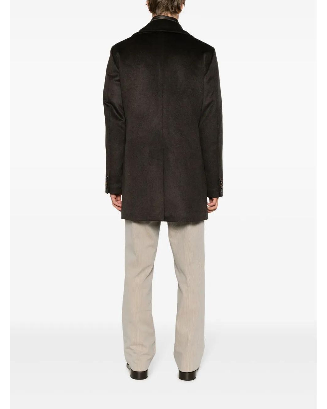 Moorer Black Single-Breasted Peaked Coat for men