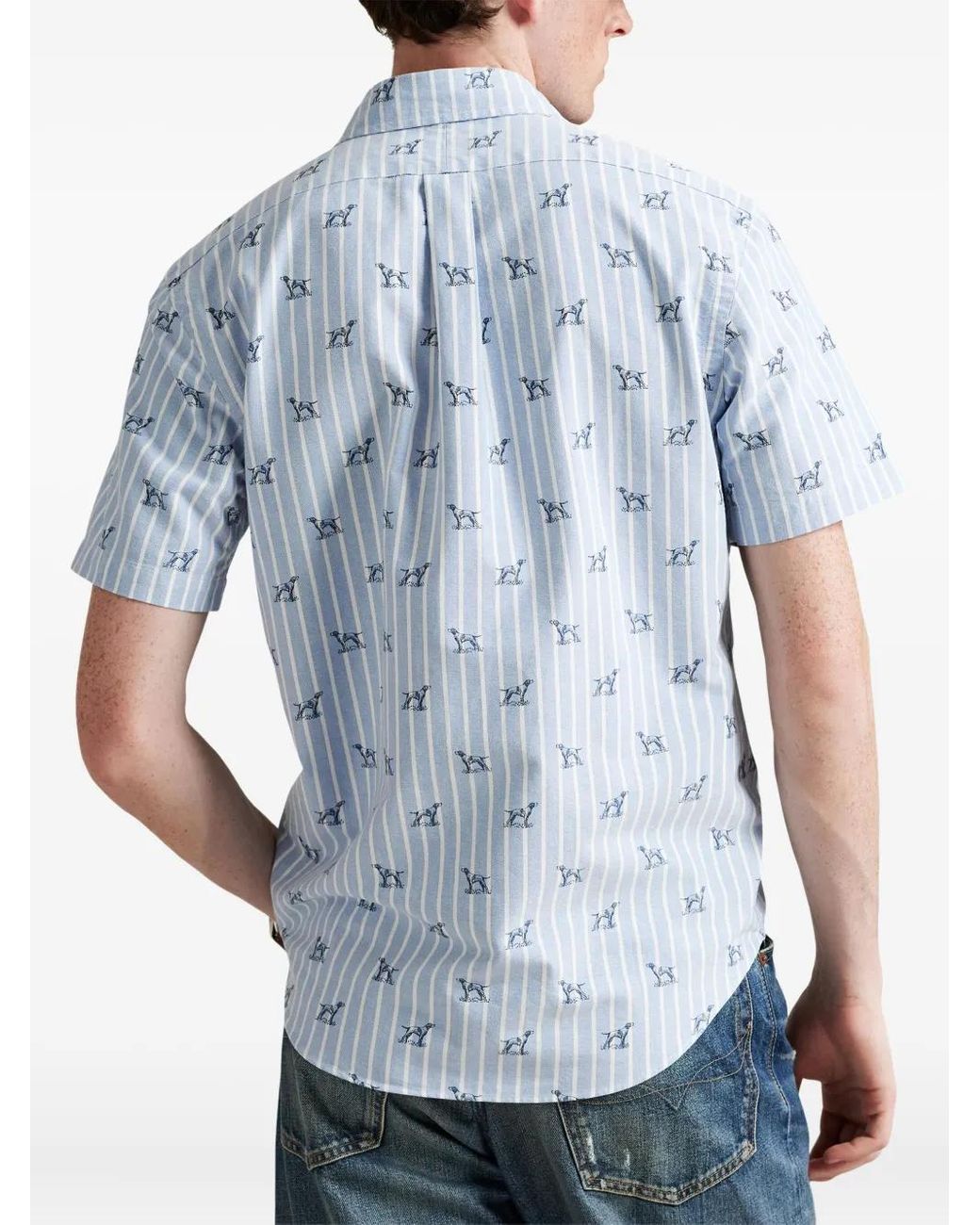 Polo Ralph Lauren Blue Dog-Print Striped Shirt for men