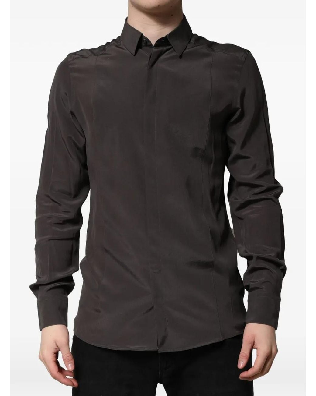 Dolce & Gabbana Black Silk Long-Sleeve Shirt for men