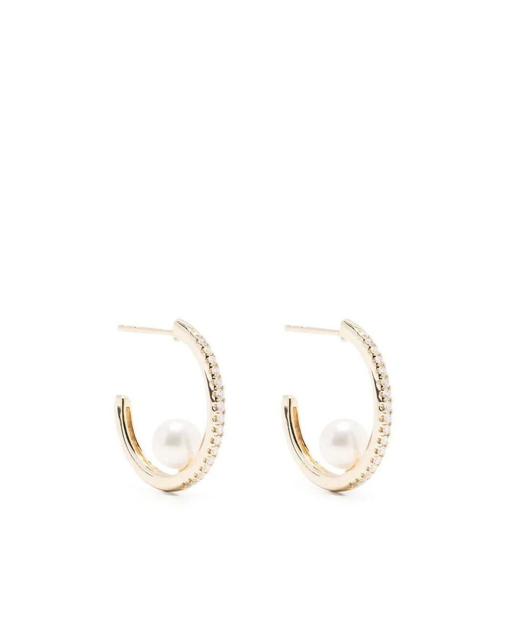 Mizuki White 14Kt Diamond Pearl Hoop Earrings