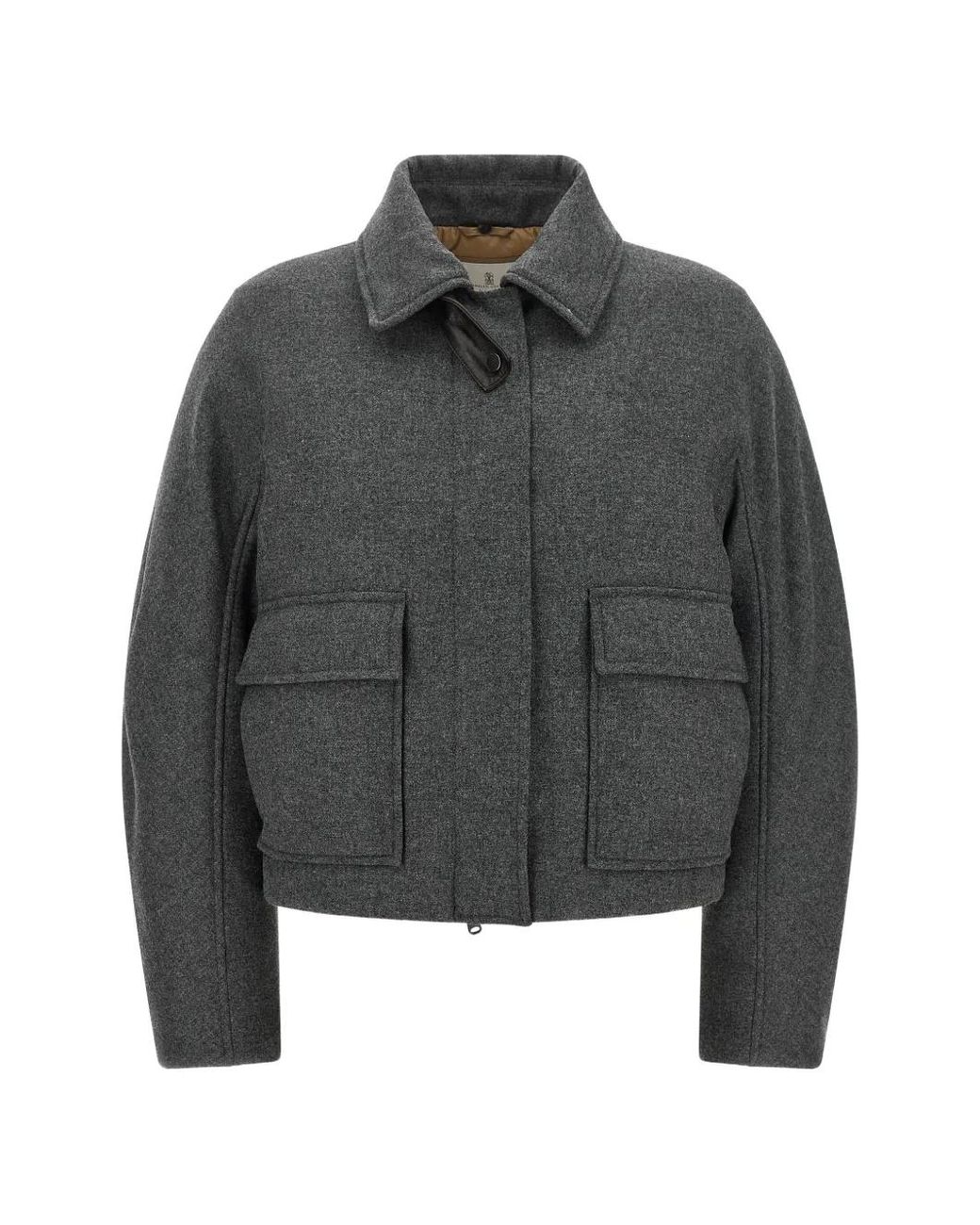 Brunello Cucinelli Gray Shearling-Collar Cropped Jacket