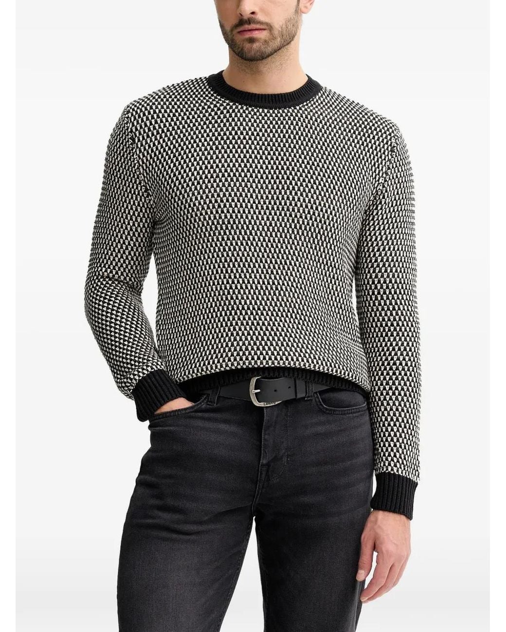 Guess Gray Patterned Crew-Neck Sweater for men