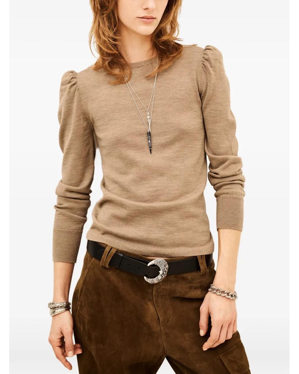 Ba&sh Natural Britanie Puff-Sleeve Sweater
