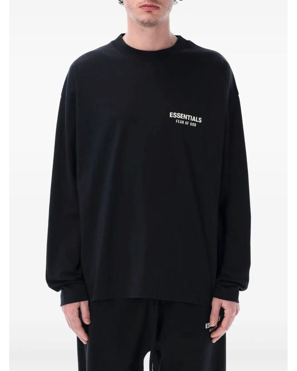 Fear Of God Black Essentials Logo-Print Long-Sleeve T-Shirt for men