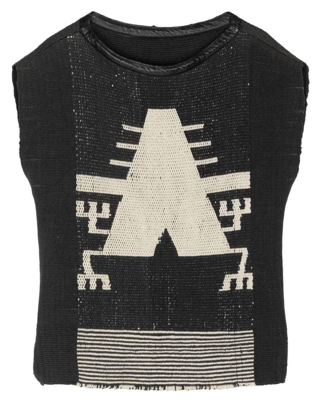 Voz Black Intarsia-Knit Cotton Top