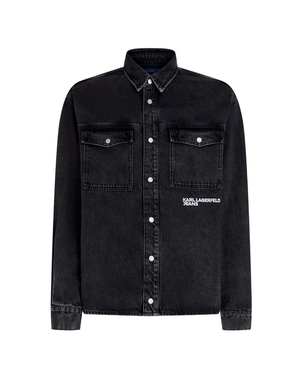 Karl Lagerfeld Black Karl Quote Denim Overshirt for men