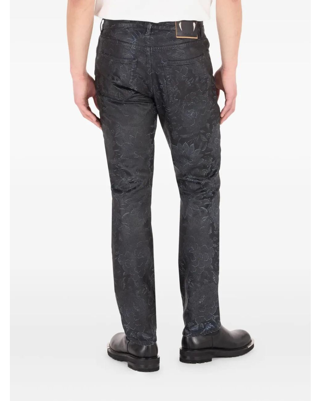 Roberto Cavalli Gray Floral-Motif Faded Jeans for men